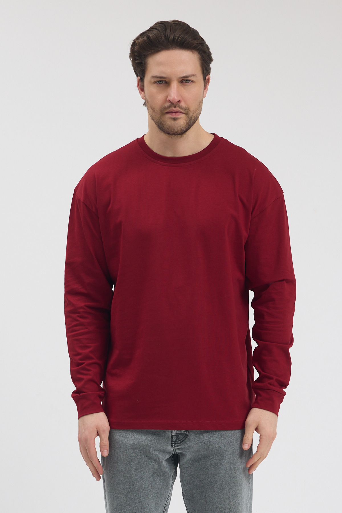 Bordo Uzun Kollu Premium T-Shirt - Görsel 5