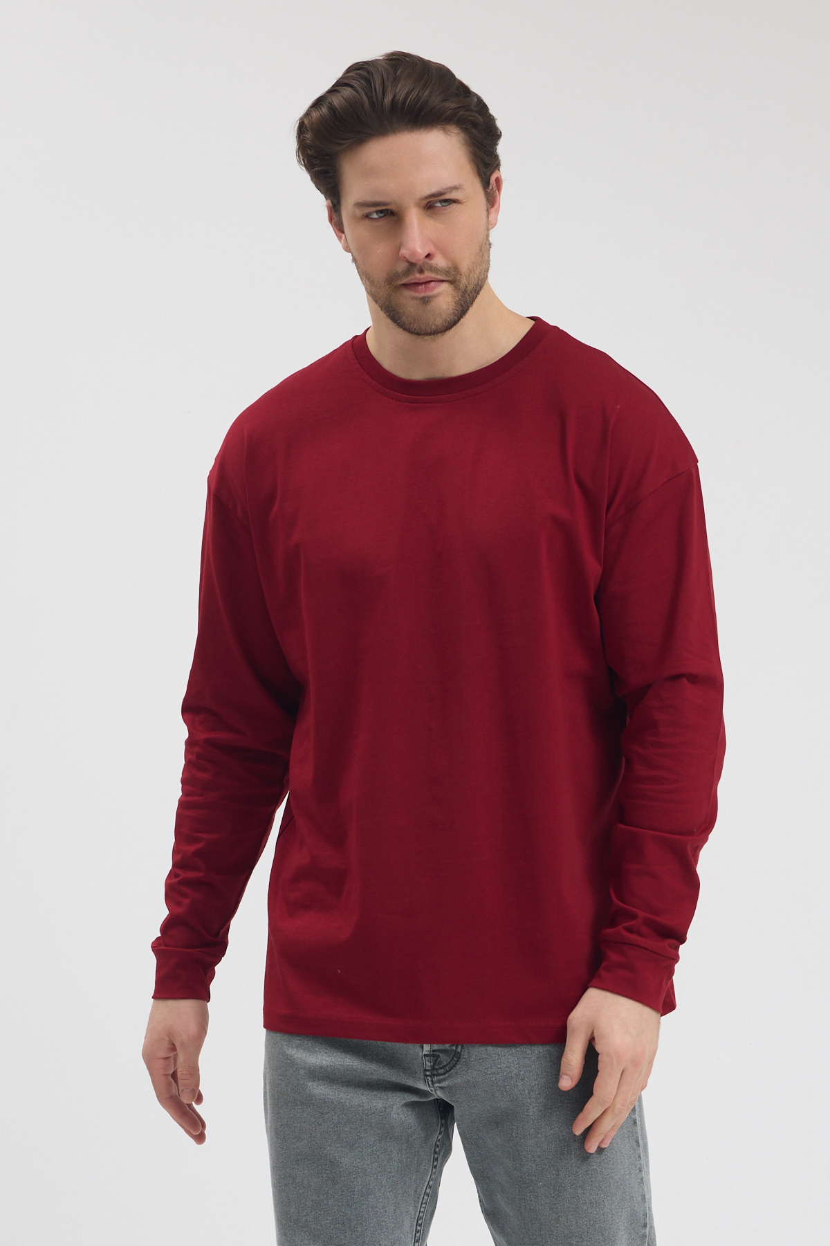 Bordo Uzun Kollu Premium T-Shirt - Görsel 6