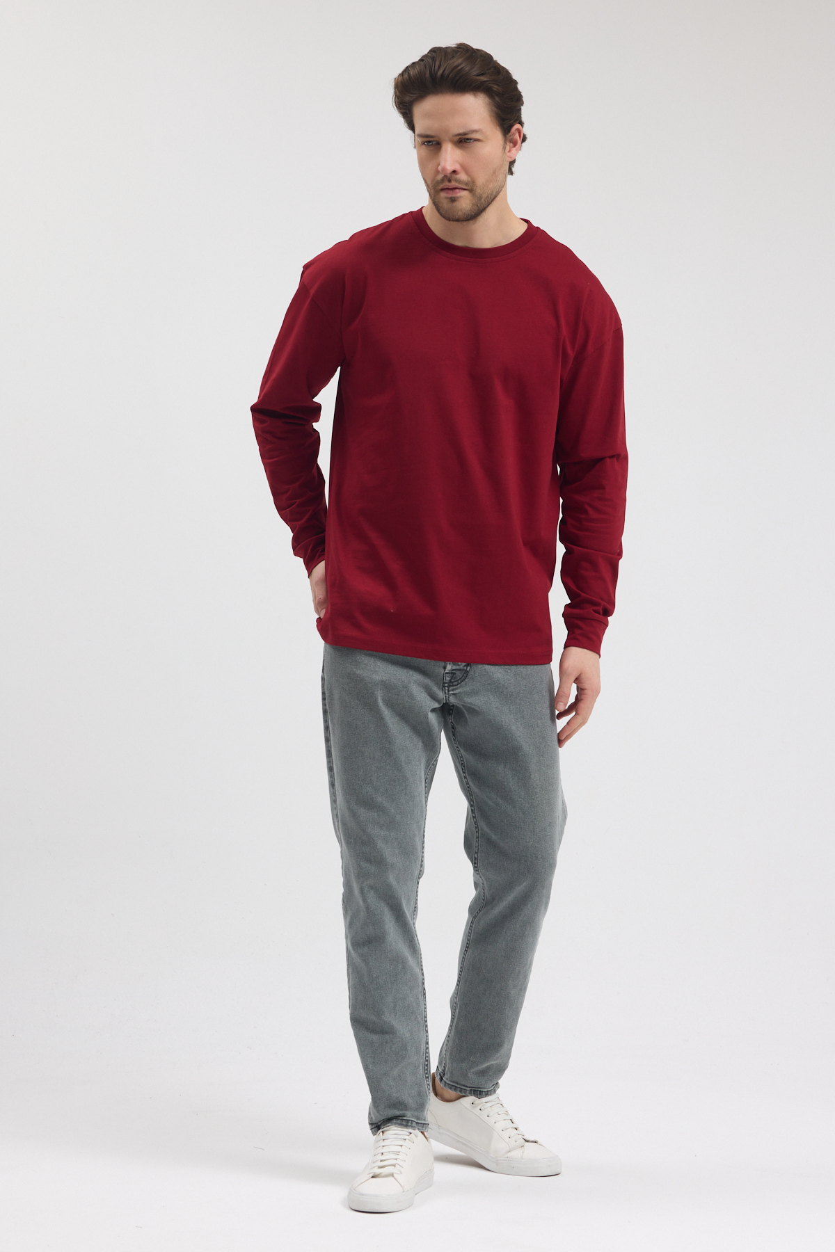 Bordo Uzun Kollu Premium T-Shirt - Görsel 8
